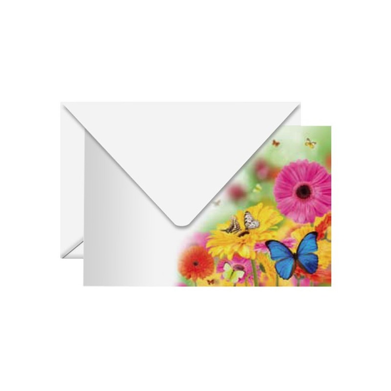 Paq. 100 Sobres con Tarjetas Decoradas Flores. Motivos y colores surtidos